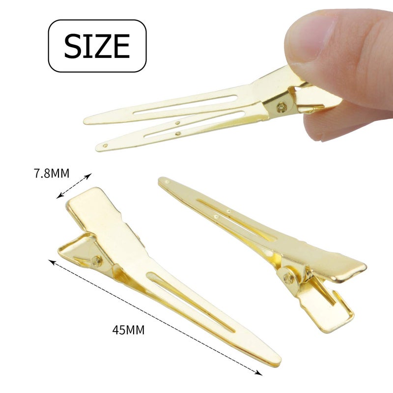 BronaGrand Hair Clips, 100pcs 4.5cm Single Prong Clips Gold Curl Pins Duckbill Section Clips for Hair Extensions Styling Crafting - Image 3